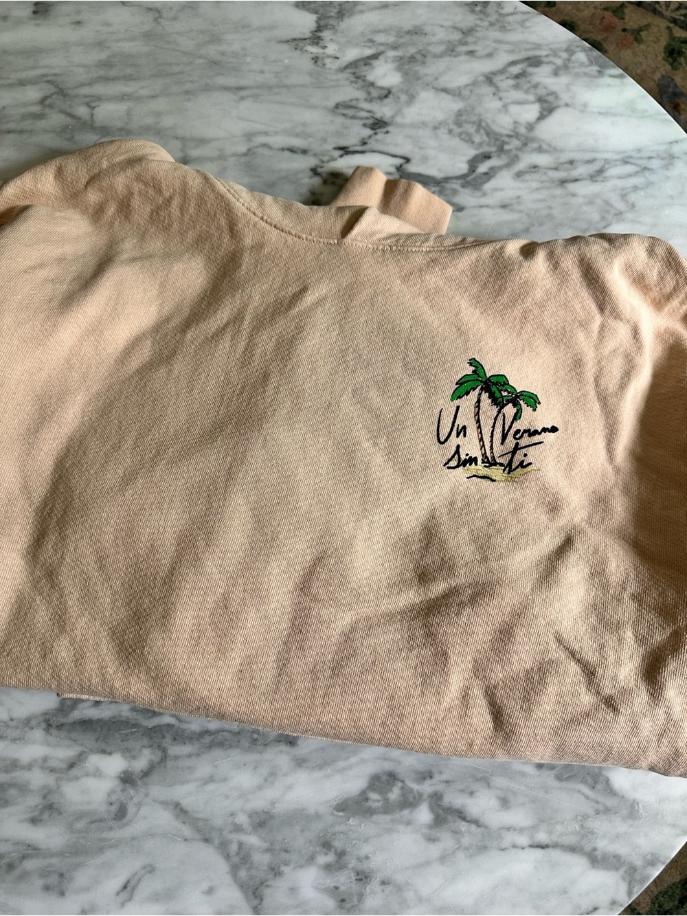 Men's Bad Bunny Beige Graphic Sweater with Palm Tree Embroidery
